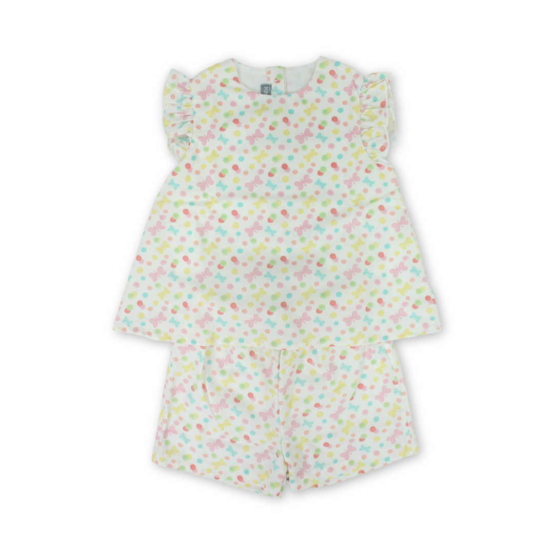 Baby Girls Cotton 2-Piece Outfit Set – White with Butterflies Print
