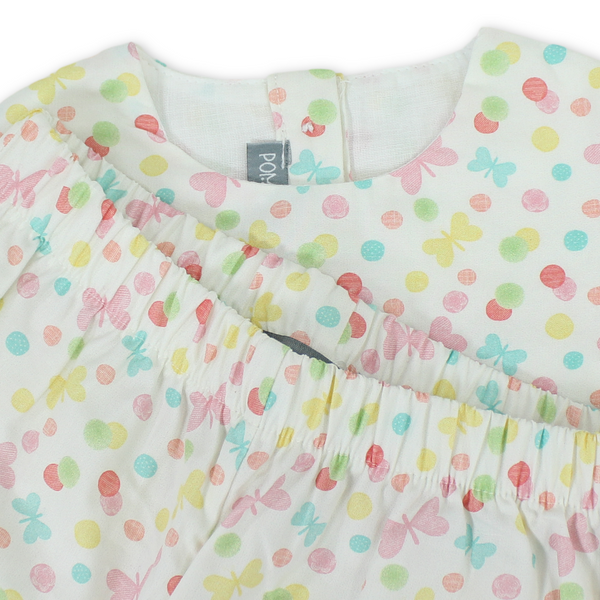 Baby Girls Cotton 2-Piece Outfit Set – White with Butterflies Print