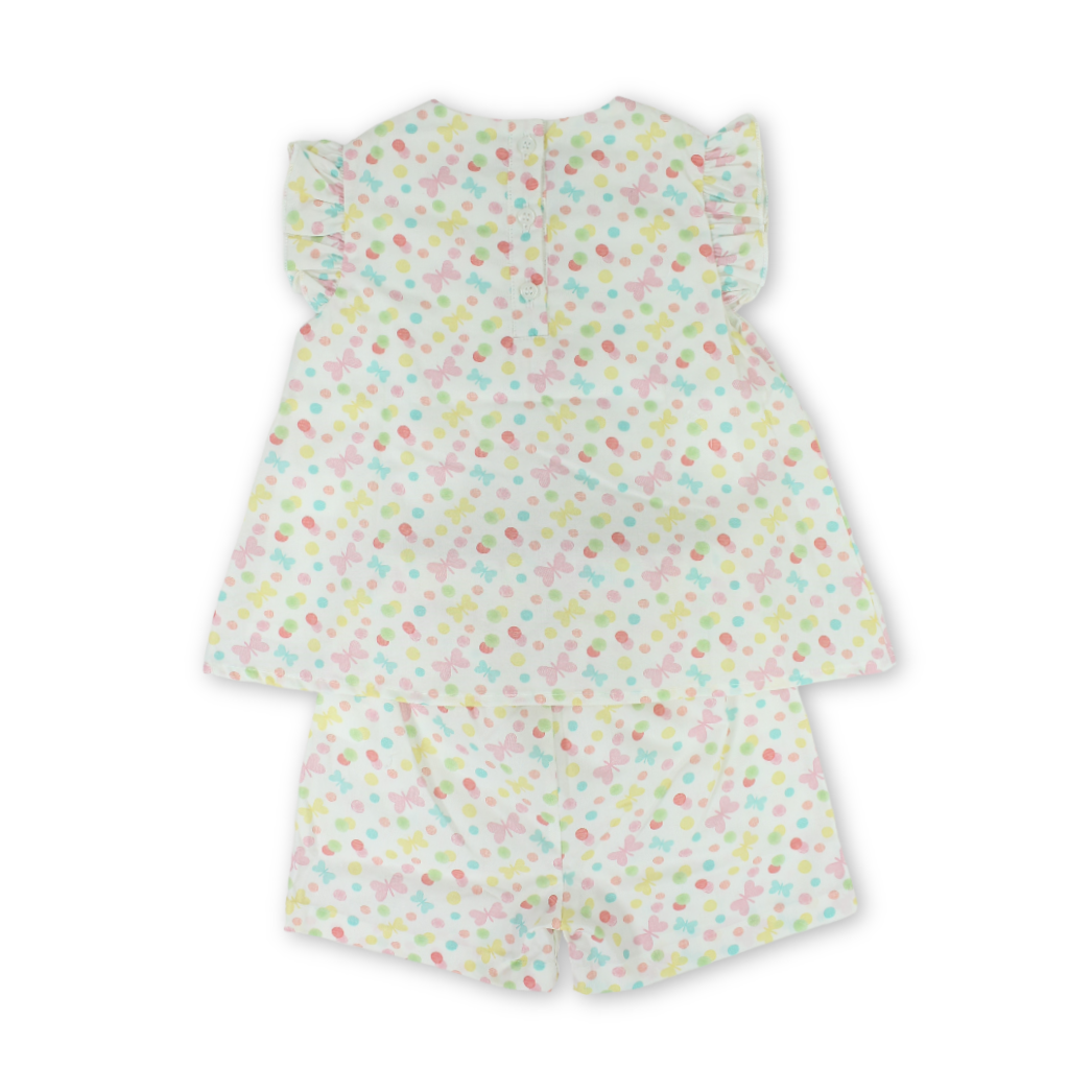 Baby Girls Cotton 2-Piece Outfit Set – White with Butterflies Print