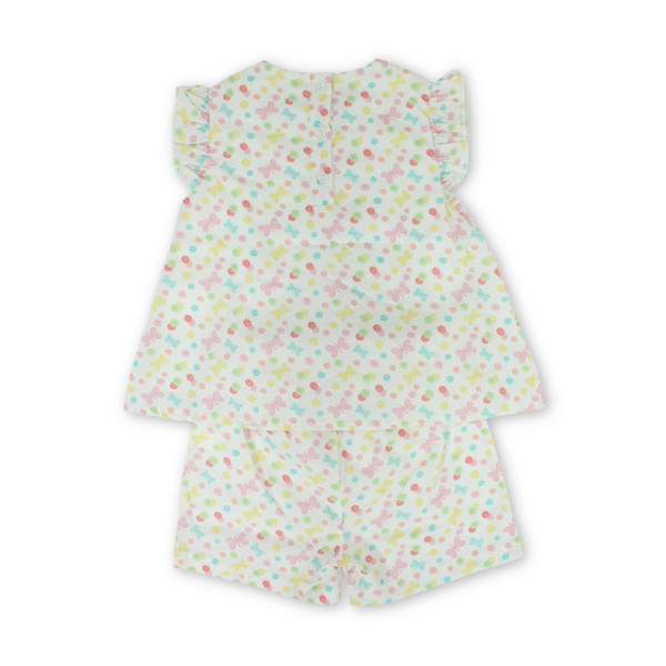 Baby Girls Cotton 2-Piece Outfit Set – White with Butterflies Print