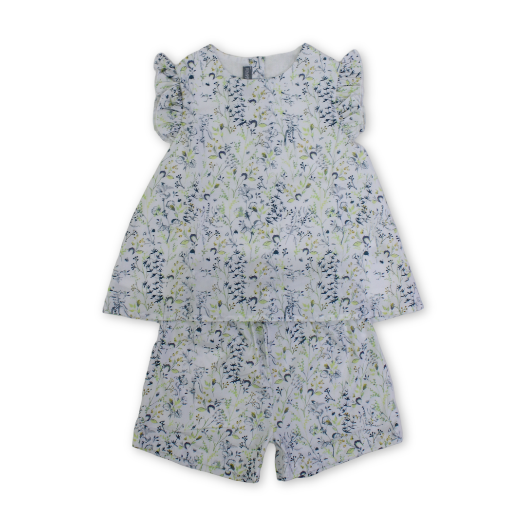 Baby Girls Outfit Set – Off-White with Floral Print