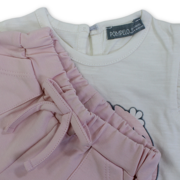 Baby Girls Outfit Set – Off-White with "Flower Power" Print