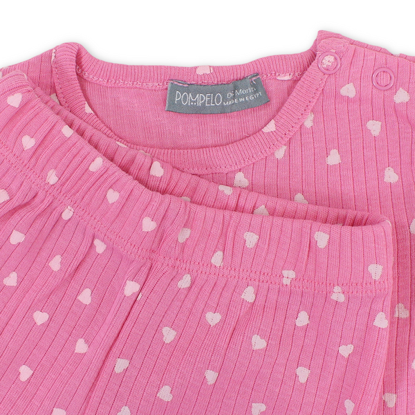 Baby Girls Cotton Outfit Set – Fuchsia with Hearts Print