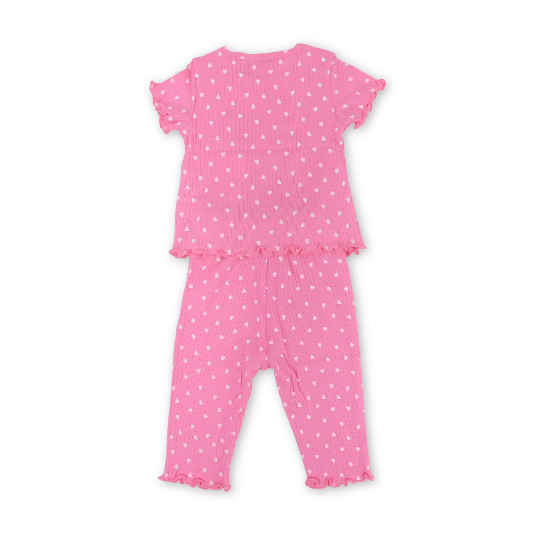 Baby Girls Cotton Outfit Set – Fuchsia with Hearts Print