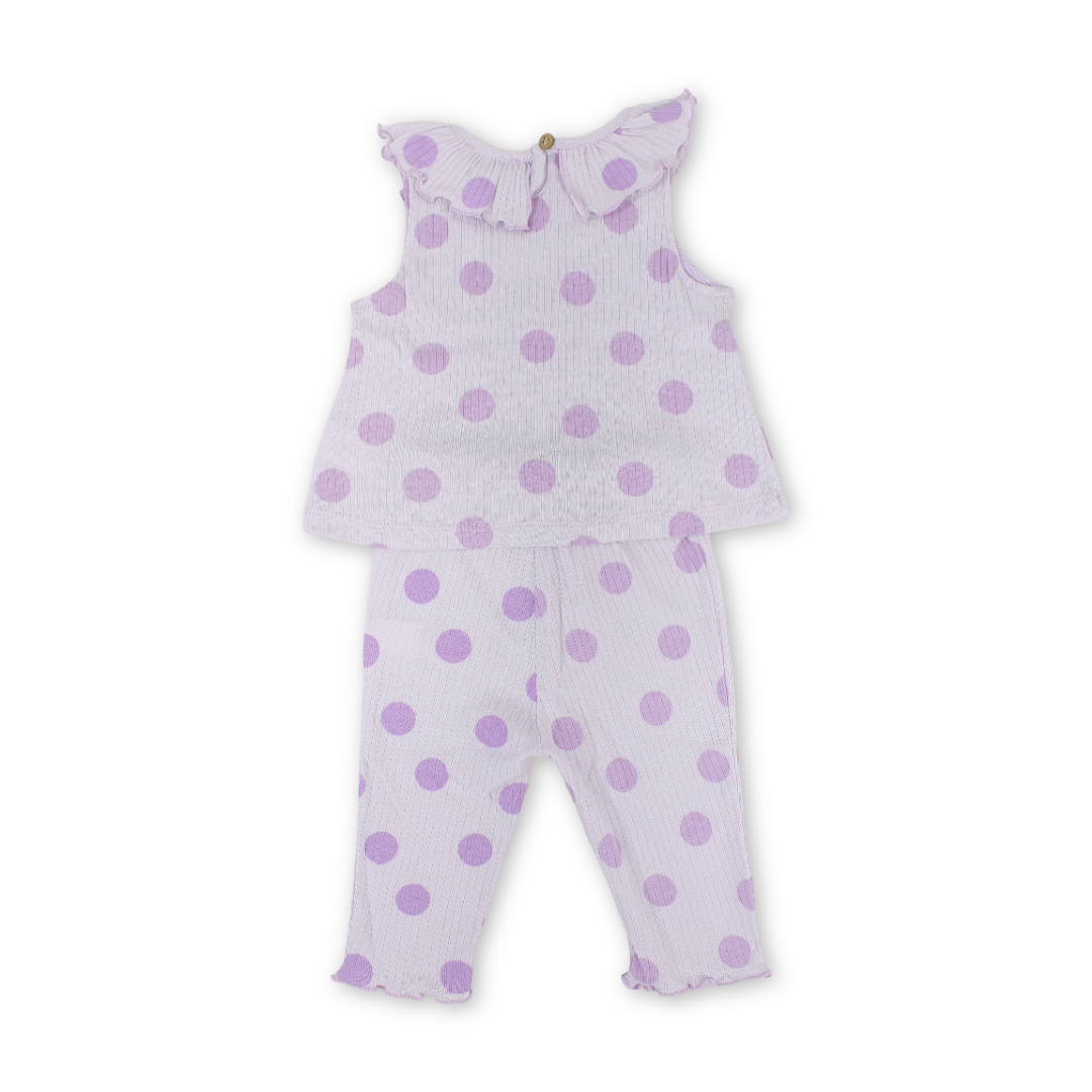 Baby Girls Cotton Outfit Set – Purple with Polka-Dot Print