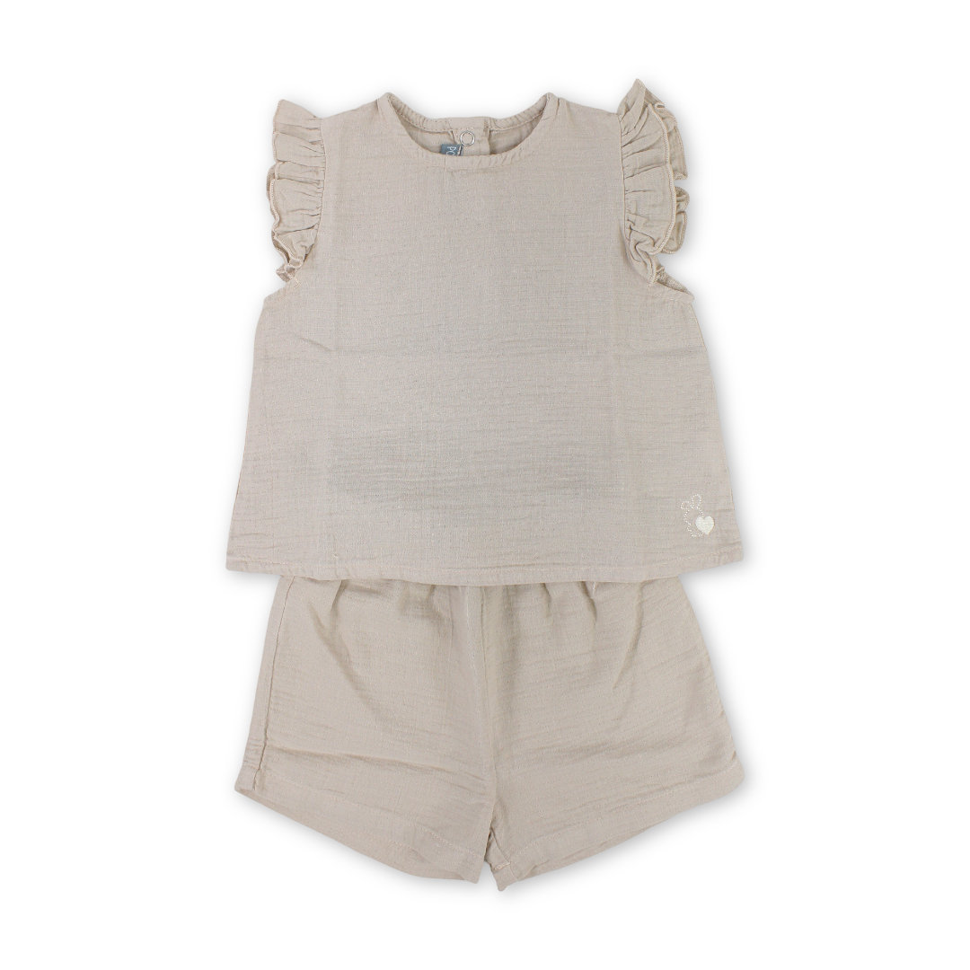 Baby Girls Cotton Outfit Set – Beige - Clothing - Pompelo
