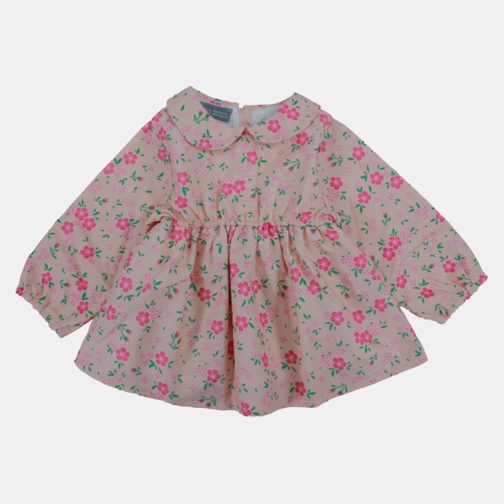 Baby Girls Blouse - Salmon with Flowers Design