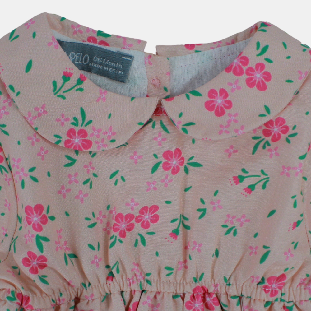 Baby Girls Blouse - Salmon with Flowers Design