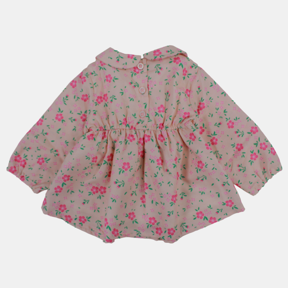 Baby Girls Blouse - Salmon with Flowers Design
