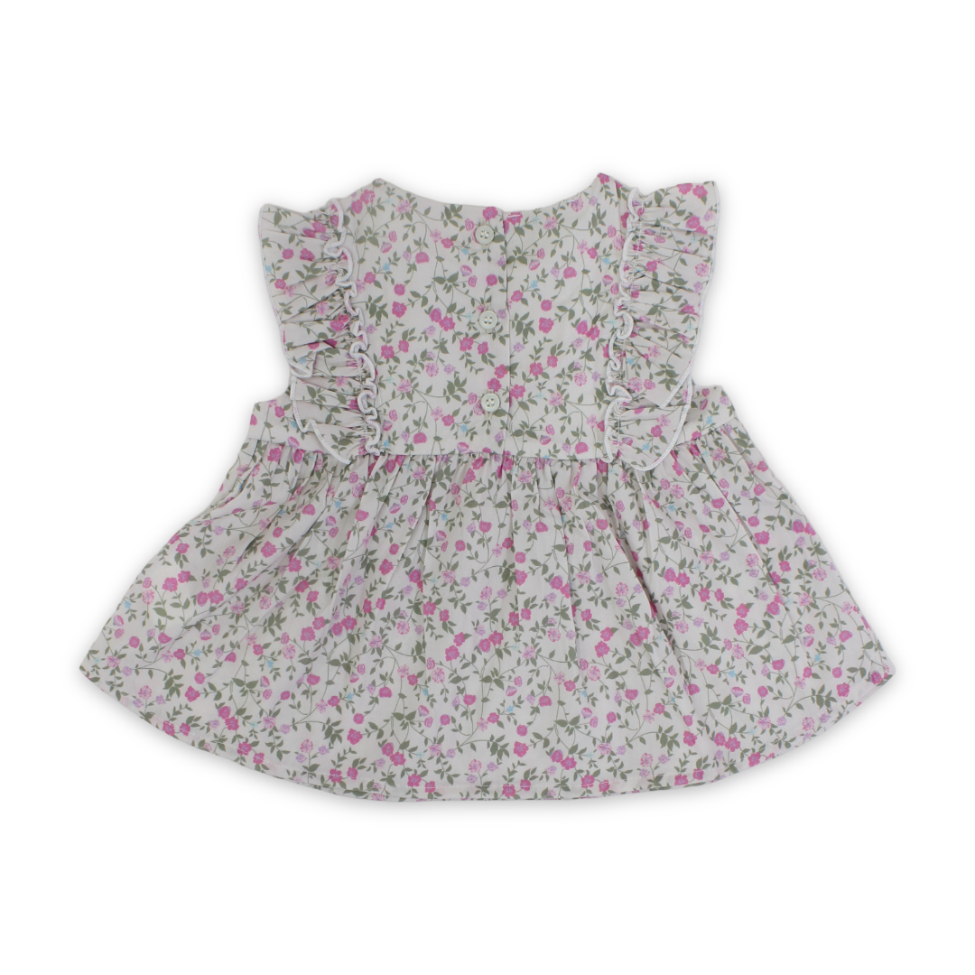 Baby Girls Cotton Blouse – Off-White with Flowers Print
