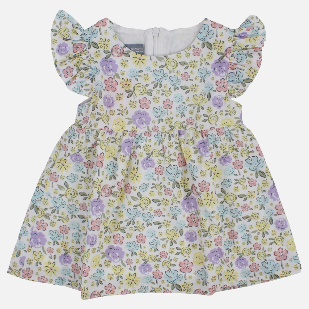 Baby Girls Cotton Dress – Floral Printed