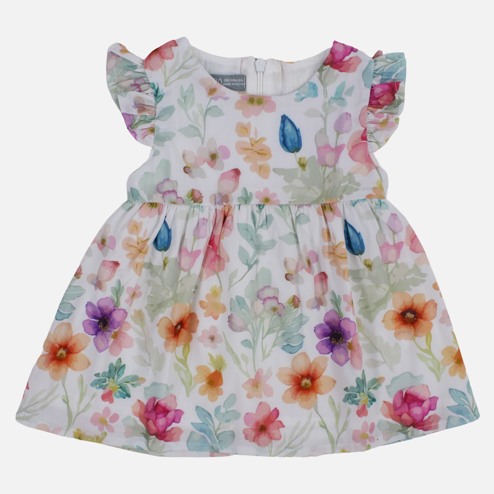 Baby Girls Cotton Dress – Flowers Print
