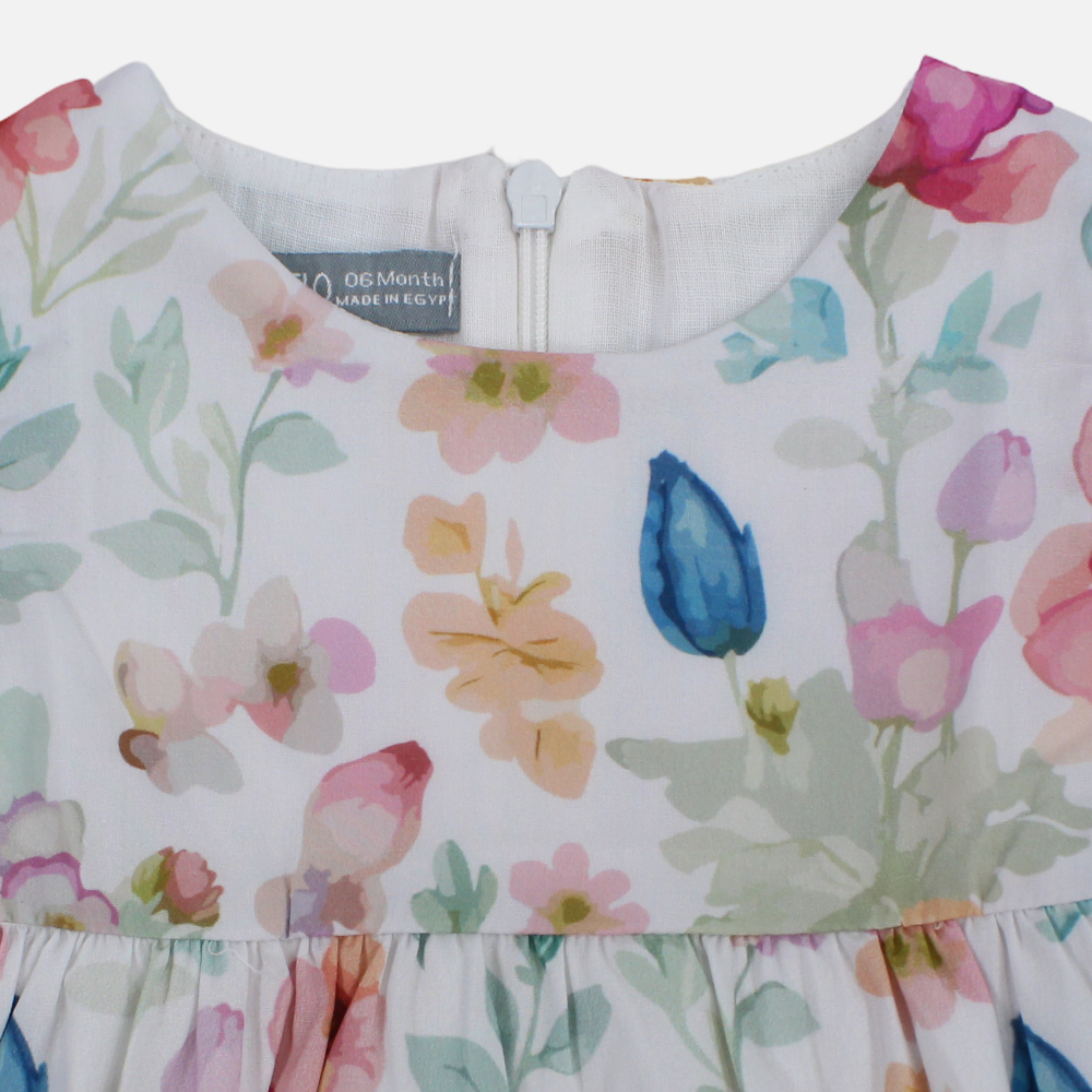 Baby Girls Cotton Dress – Flowers Print