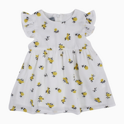 Baby Girls Cotton Dress - White with Yellow Flowers