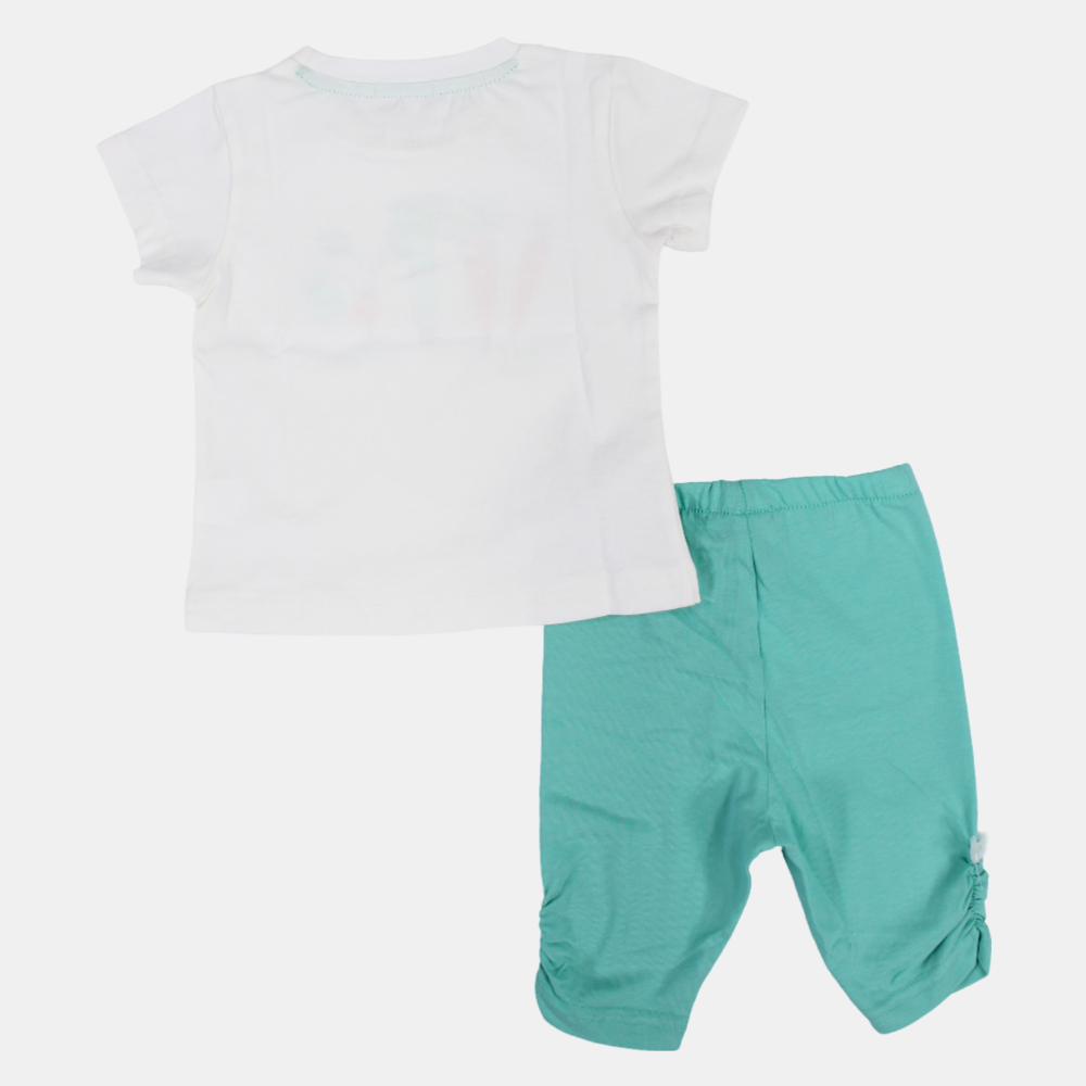 Girls Short-Sleeved Cotton 2-Piece Outfit Set with "Eat Your Greens" Print