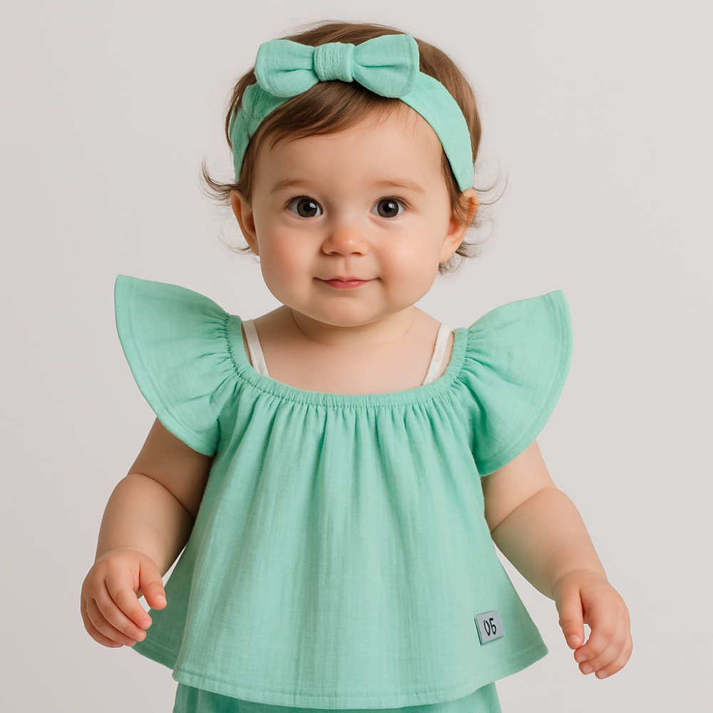 Girls Cotton Blouse - Ruffled Shoulders