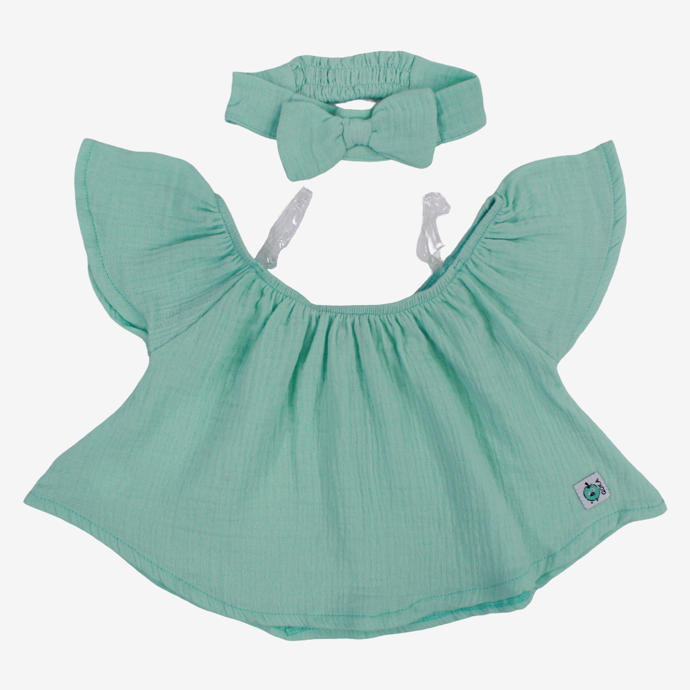 Girls Cotton Blouse - Ruffled Shoulders