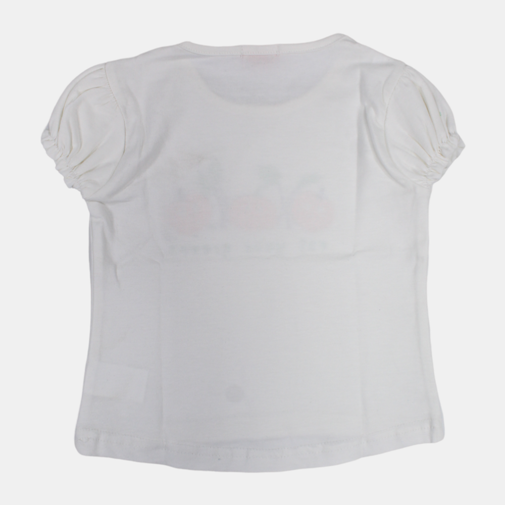 Girls Short-Sleeved Cotton T-Shirt with "Eat Your Greens" Print