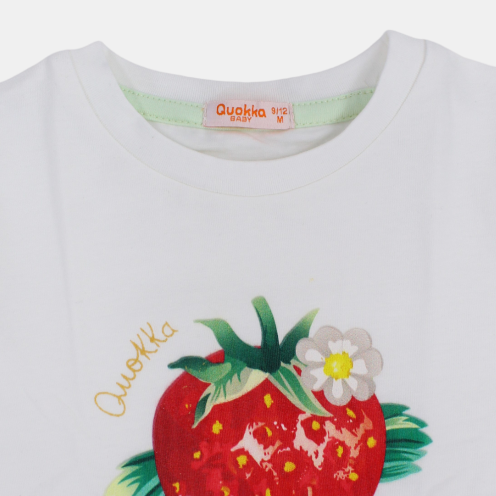 Baby Girls Cotton T-Shirt - Fresh Strawberry Print