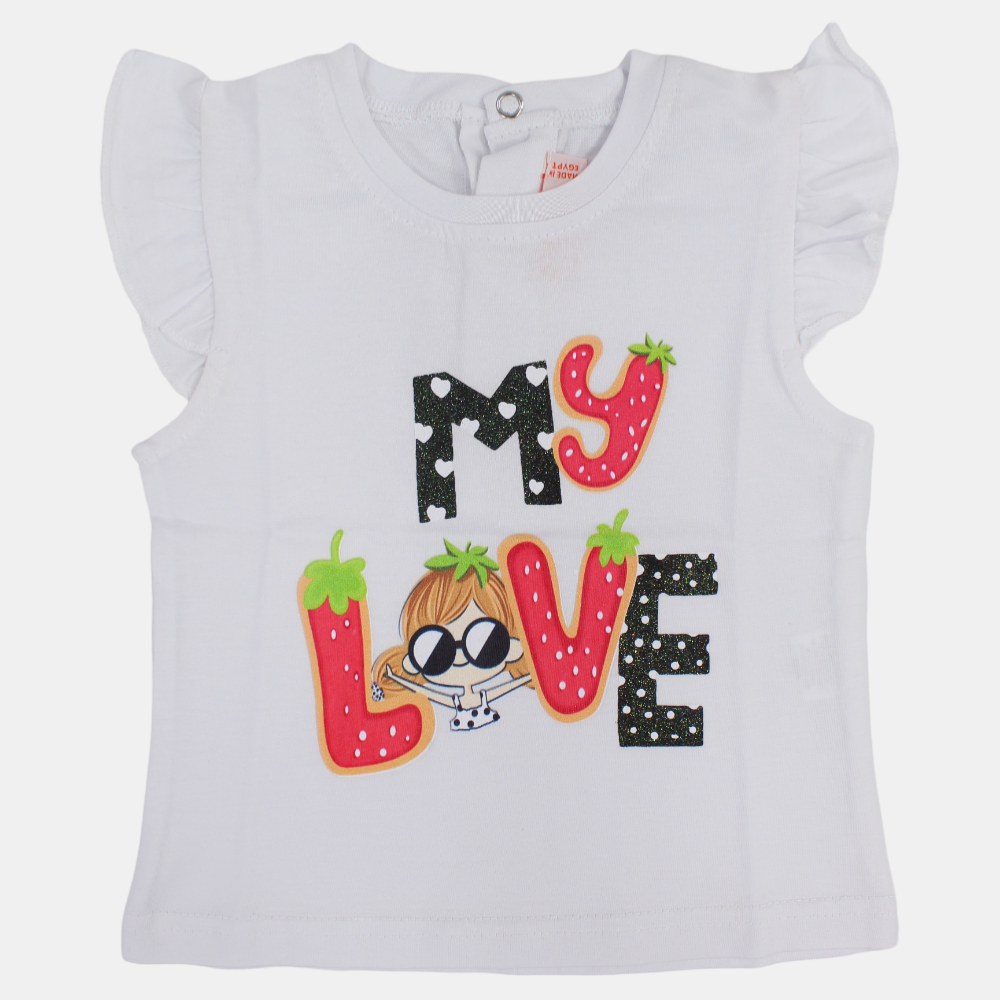 Baby Girls Ruffled Shoulders Cotton T-Shirt - Fun Lovely Print