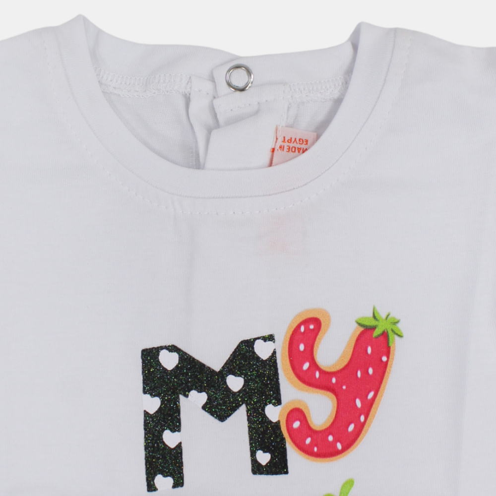 Baby Girls Ruffled Shoulders Cotton T-Shirt - Fun Lovely Print