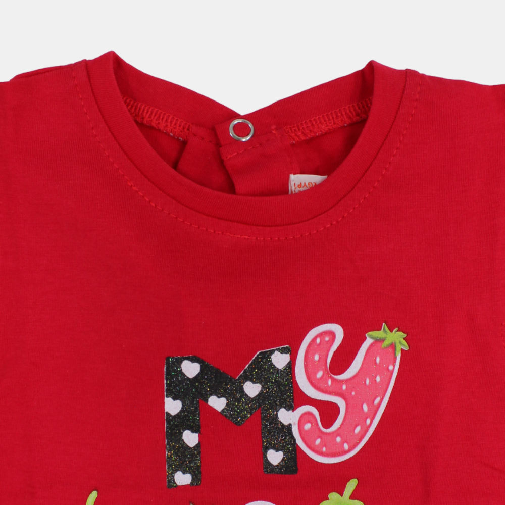 Baby Girls Ruffled Shoulders Cotton T-Shirt - Fun Lovely Print