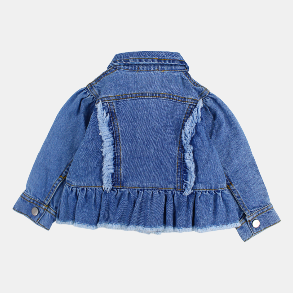 Girls Long-Sleeved Ruffled Denim Jacket