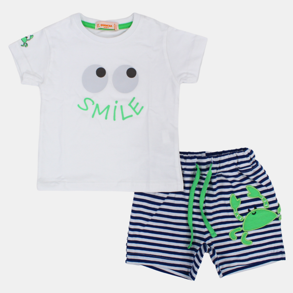 Baby Boys Short-Sleeved 2-Piece Cotton Outfit Set – Fun Design