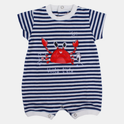 Boys Striped Short-Sleeved Cotton Romper with Crab Print