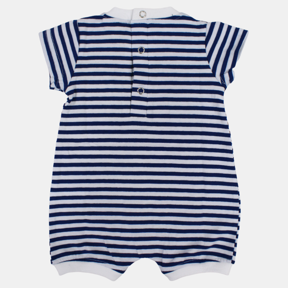 Boys Striped Short-Sleeved Cotton Romper with Crab Print