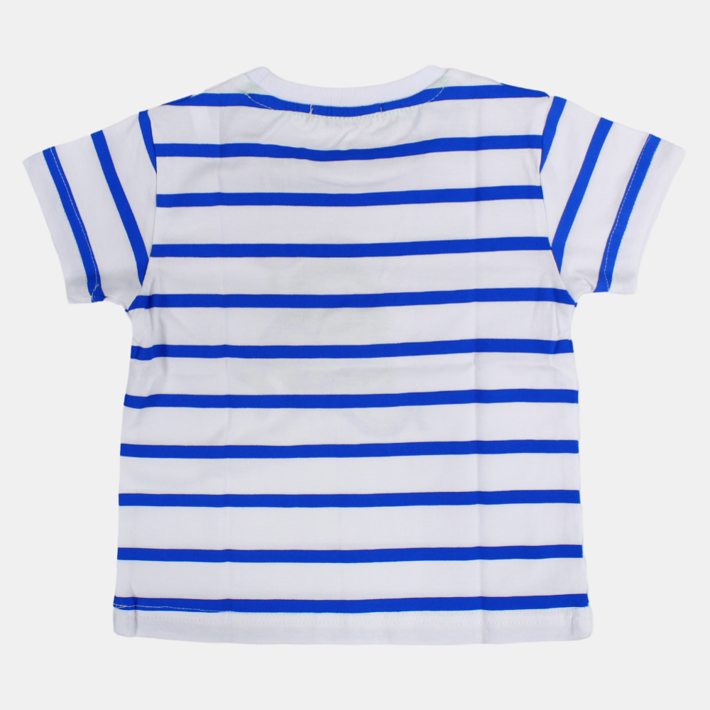 Baby Boys Cotton Striped Short-Sleeved T-Shirt with a Fun Design