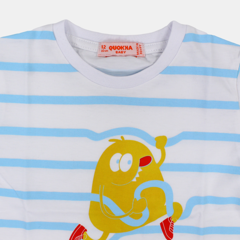 Baby Boys Cotton Striped Short-Sleeved T-Shirt with a Fun Design