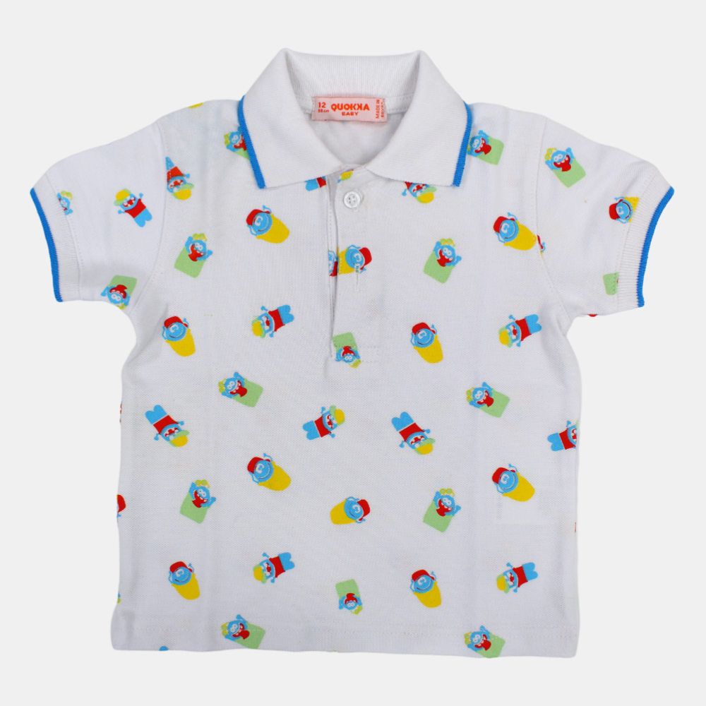 Baby Boys Cotton Short-Sleeved Polo Shirt with a Fun Design