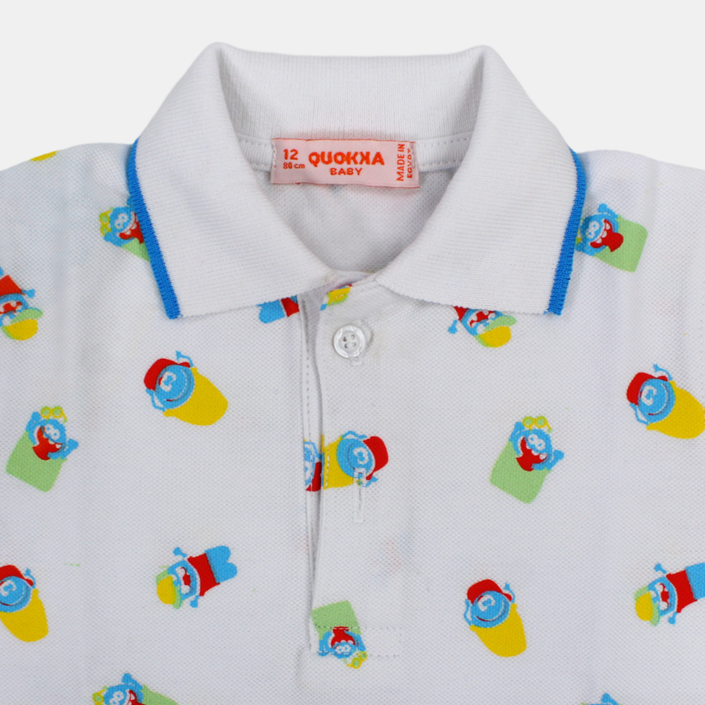 Baby Boys Cotton Short-Sleeved Polo Shirt with a Fun Design