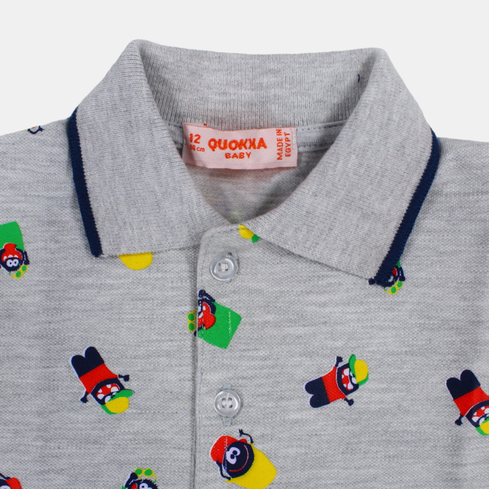 Baby Boys Cotton Short-Sleeved Polo Shirt with a Fun Design