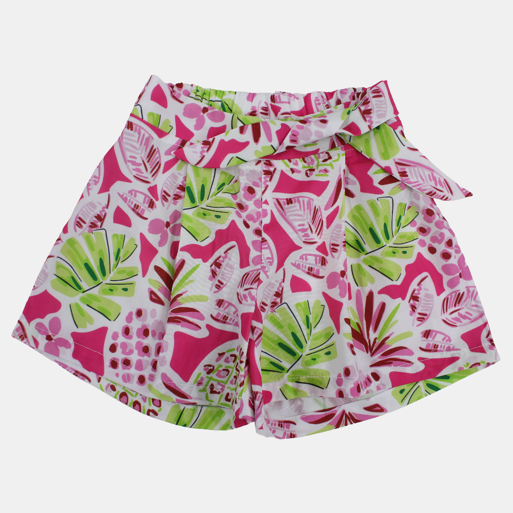 Girls Polyester Shorts - Leaves Print