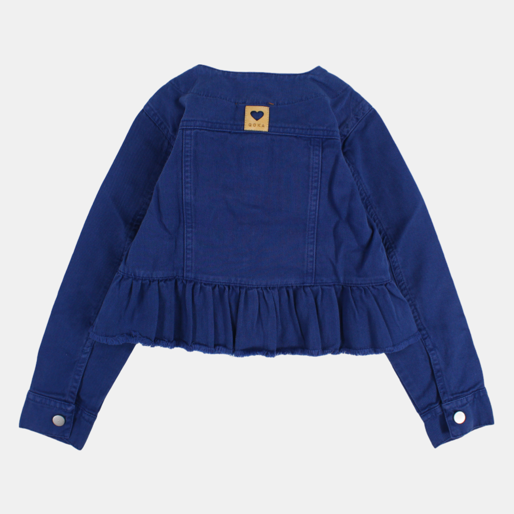 Girls Long-Sleeved Ruffled Indigo Gabardine Jacket