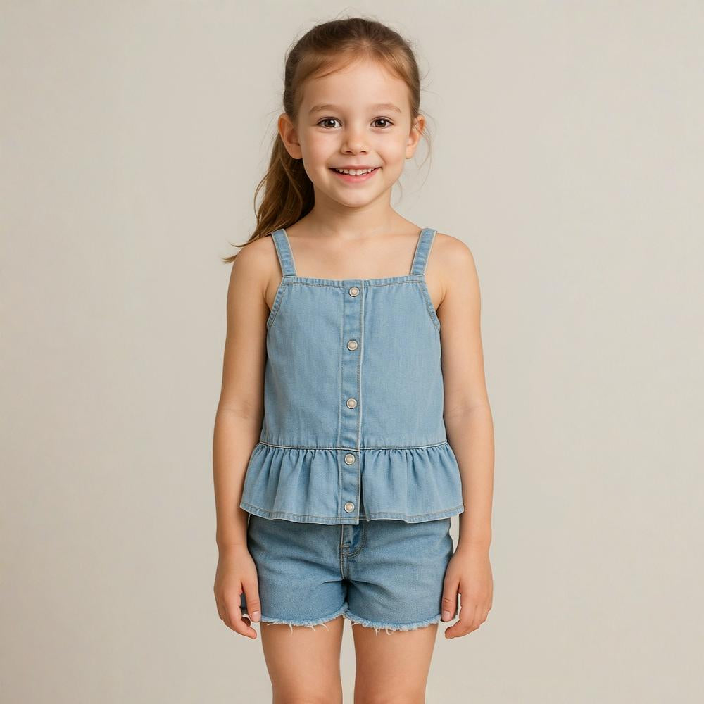 Girls Denim Blouse - Strappy Design