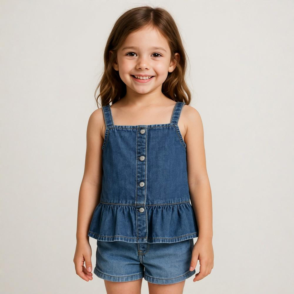 Girls Denim Blouse - Strappy Design