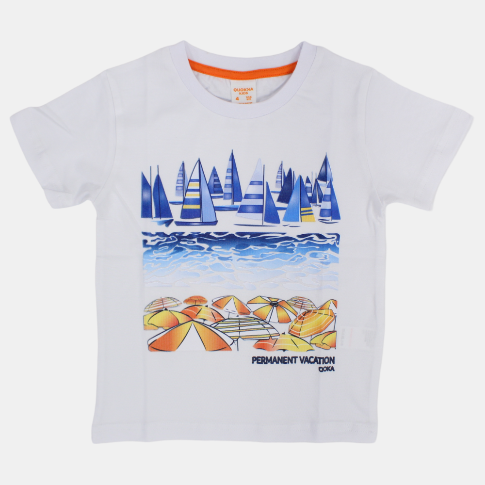 Boys Cotton T-Shirt - Fun Beachfront Print