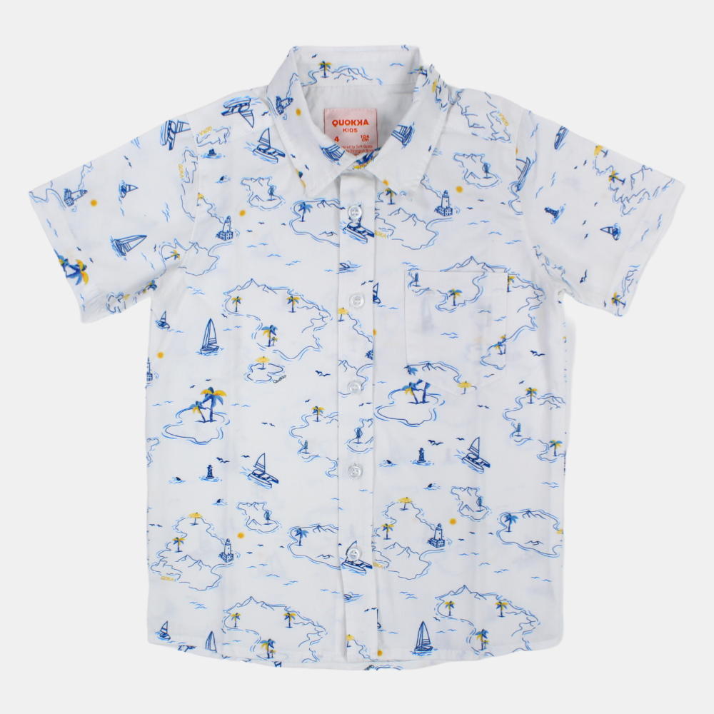 Boys Cotton Short-Sleeved Shirt with a Nautical Design