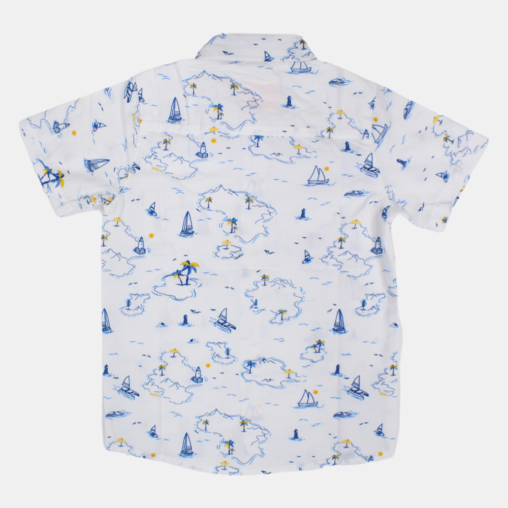 Boys Cotton Short-Sleeved Shirt with a Nautical Design