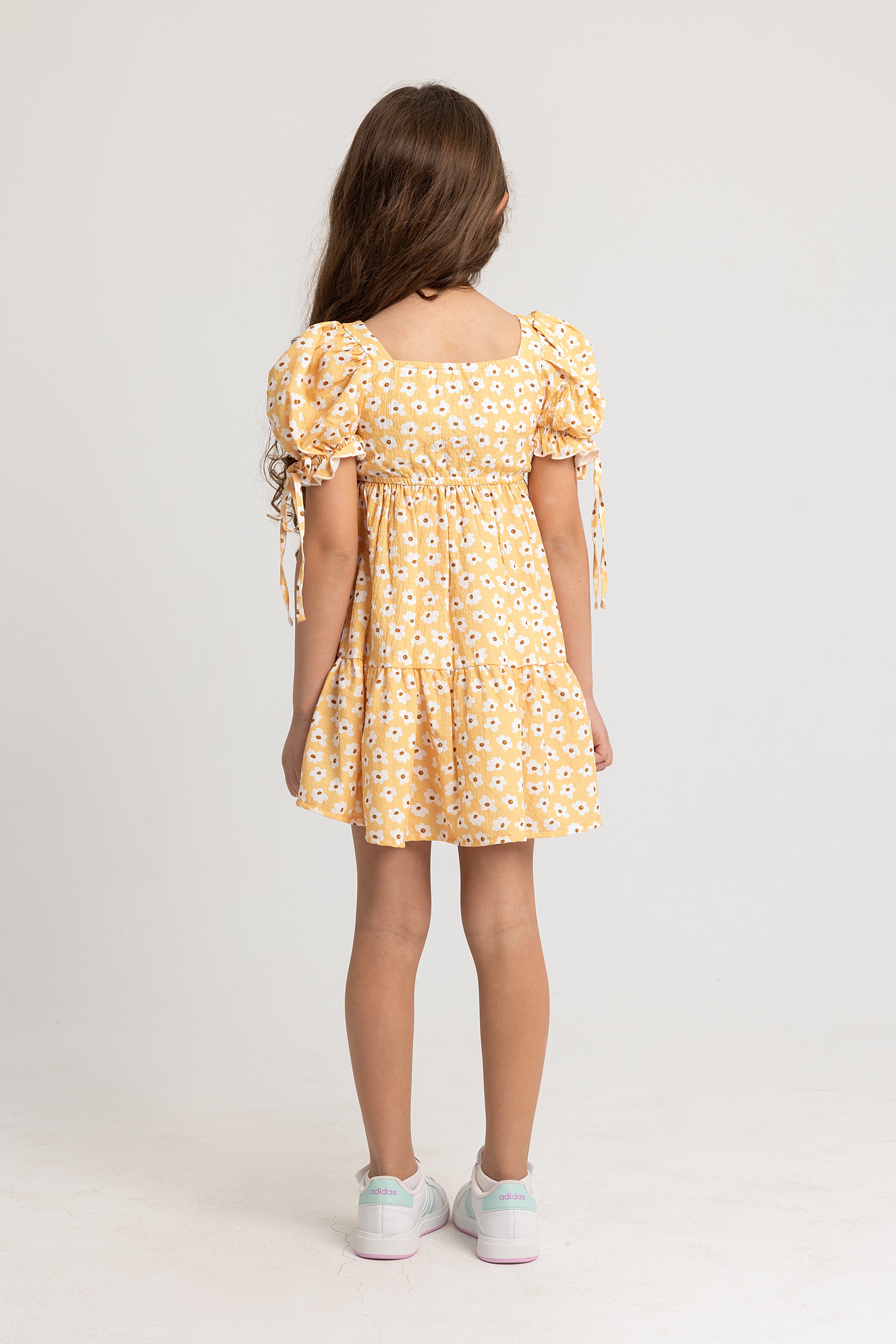 Girls Short-Sleeved Dress with Ruffled Shoulders
