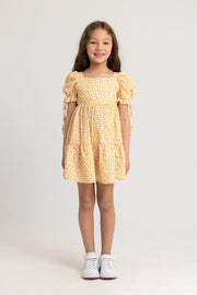 Girls Short-Sleeved Dress with Ruffled Shoulders