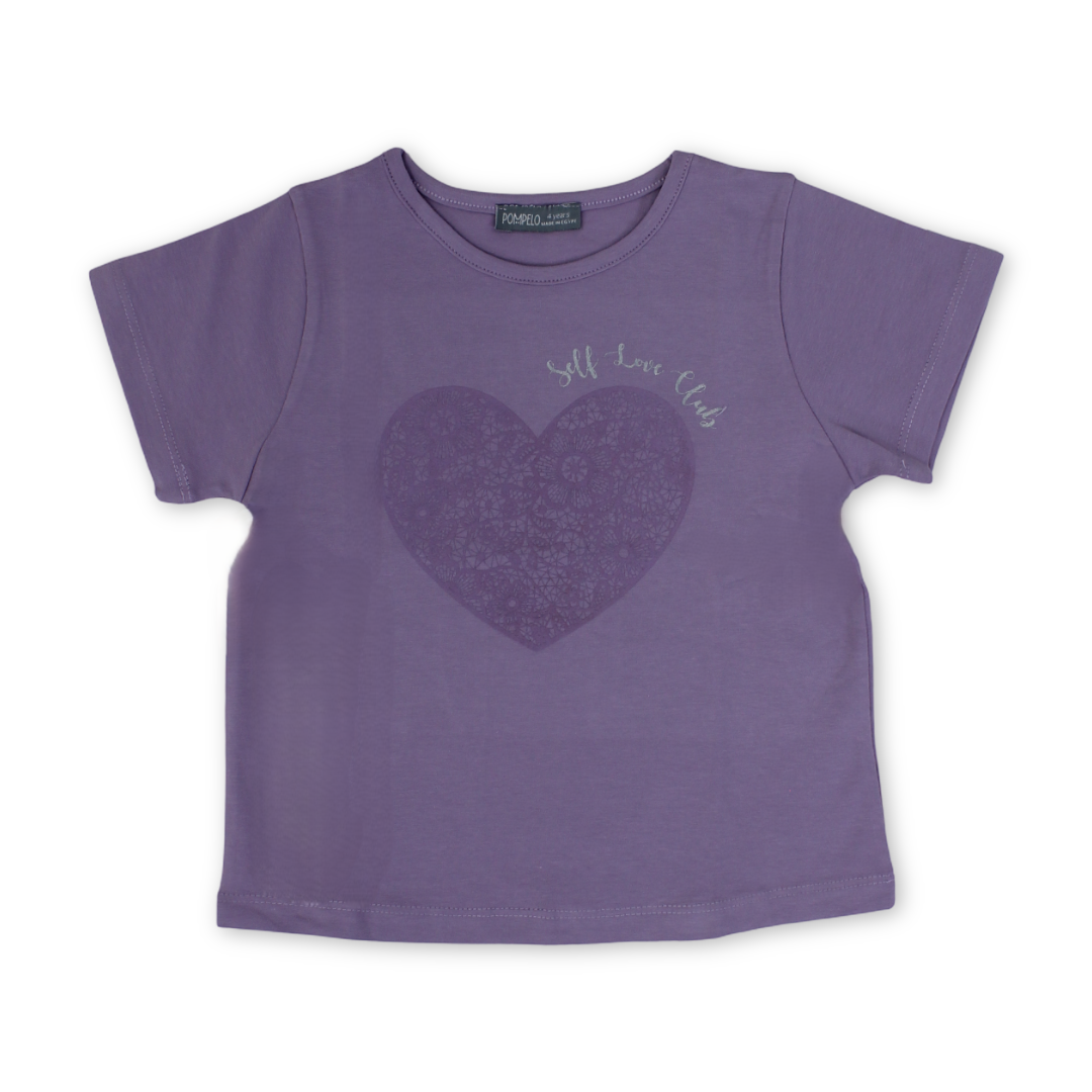 Baby Girls Cotton T-Shirt – Purple with Heart Design - Clothing - Pompelo