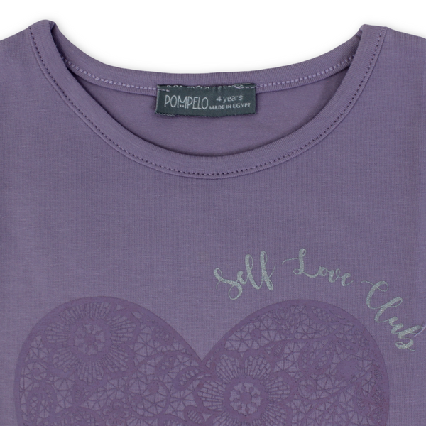 Baby Girls Cotton T-Shirt – Purple with Heart Design