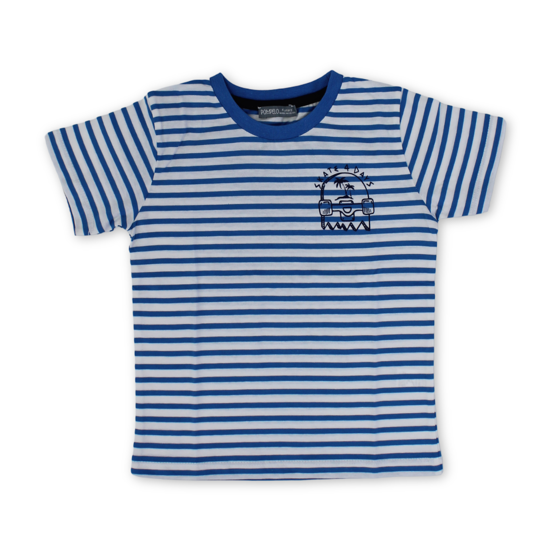Boys Cotton T-Shirt – Striped Blue