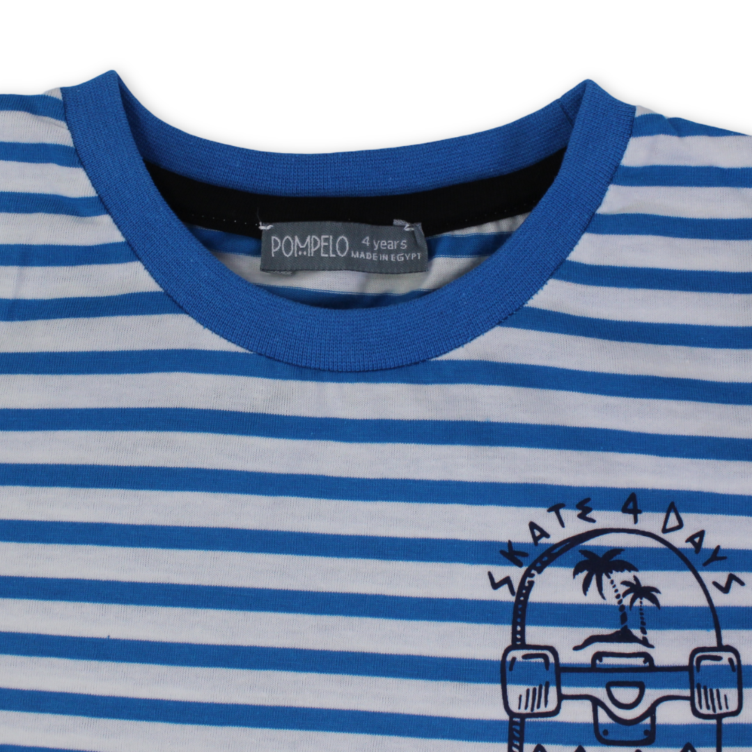 Boys Cotton T-Shirt – Striped Blue