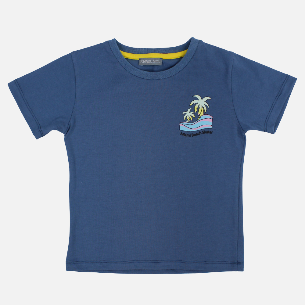 Boys Cotton T-Shirt – Indigo with Palms Print
