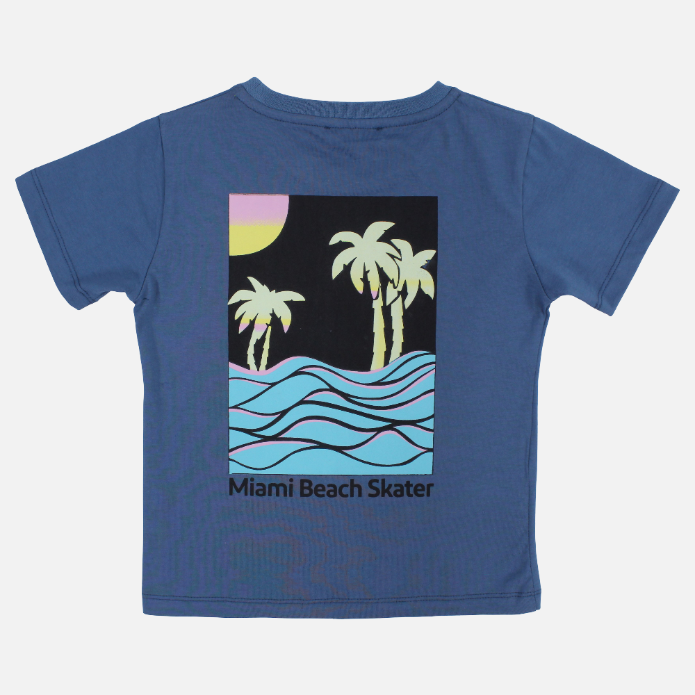 Boys Cotton T-Shirt – Indigo with Palms Print